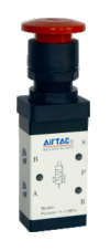 M3PM21006RT AIRTAC MANUAL VALVES, M3 SERIES MUSHROOM TYPE<BR>3 WAY 2 POSITION N.C. , 1/8" NPT PORTS RED BUTTON